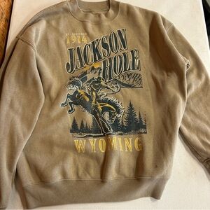 State of Mind Brown Jackson Hole Graphic Crewneck Sweater - Size M